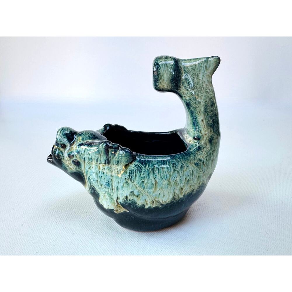 Vintage Drip Glaze Ceramic Creature Planter Blue Green Lava Glaze